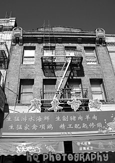 Chinatown Building black and white picture