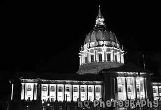 San Francisco City Hall Building at Night black and white picture