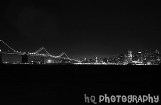 Bay Bridge & San Francisco at Night black and white picture