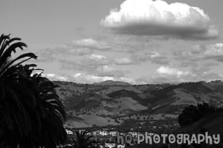 Green Hills & Partly Cloudy Sky black and white picture