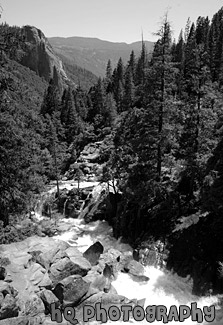 Lower Cascade Falls, Yosemite black and white picture