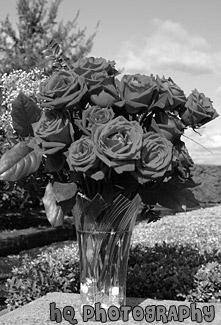 Flowers in a Vase Outside black and white picture