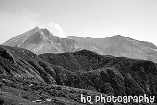 Mount St. Helens & Steam black and white picture