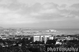 San Francisco Airport from Hill black and white picture