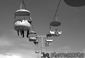 Sky Ride at Santa Cruz Boardwalk black and white picture