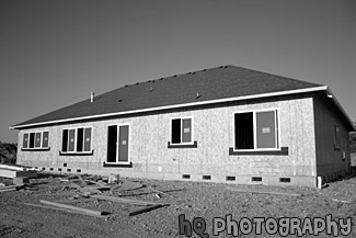 New House Being Built black and white picture