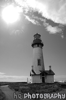 Yaquina Head Lighthouse & Sun black and white picture