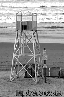 Lifeguard Chair on Beach black and white picture