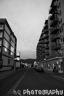 Seaside, Oregon at Dusk black and white picture