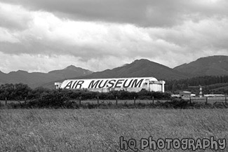 Air Museum in Tillamook, Oregon black and white picture