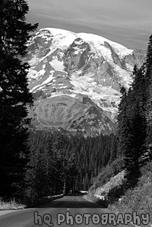 Approaching Mount Rainier black and white picture