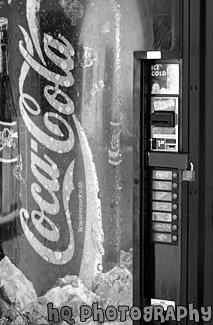 Coca Cola Soda Machine black and white picture