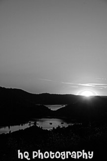 Sunset Behind Don Pedro Lake black and white picture