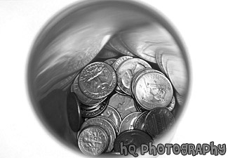 Coins in a Cup black and white picture