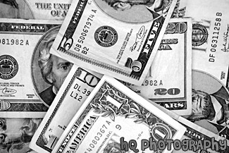 Money Bills Close Up black and white picture