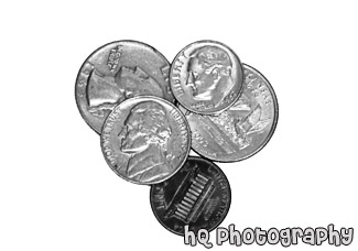 Coins black and white picture