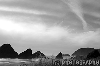 Rocks on Oregon Coast black and white picture