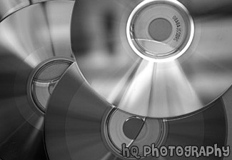 Close up of CDs black and white picture