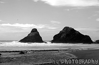 Scenic Oregon Coast Sea Stacks & Ocean black and white picture