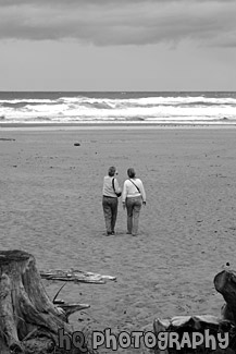 Ladies Walking on Beach black and white picture