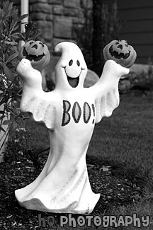 Halloween Ghost & Pumpkins black and white picture