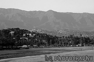 Santa Barbara Beach & Mountains black and white picture