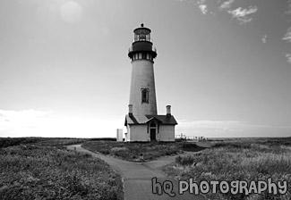 Looking at Yaquina Head Lighthouse black and white picture