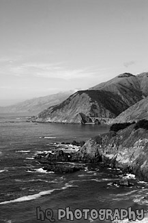 Pacific Ocean Coast in California black and white picture