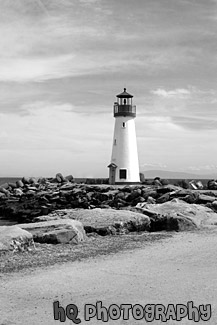 Santa Cruz Lighthouse Up Close black and white picture
