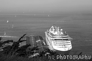 Cruise Ship in San Francisco Bay black and white picture