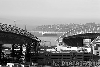 Safeco  Field & Qwest Field black and white picture