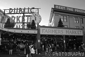 Pike Place Market, Seattle black and white picture