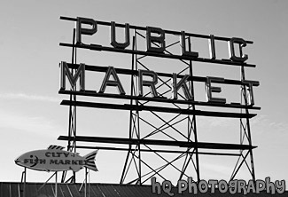 Public Market Sign, Seattle black and white picture