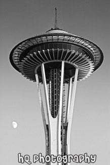 Space Needle & Moon black and white picture