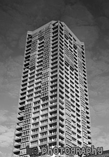 Tall Seattle Apartment Building black and white picture