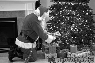 Santa Delivering Presents black and white picture