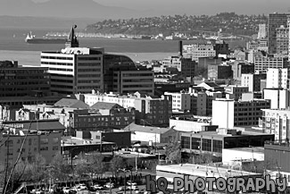 Seattle Buildings Near Chinatown black and white picture