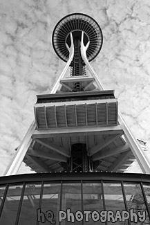 Under the Space Needle black and white picture