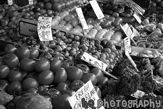 Vegetable Stand at Pike Place black and white picture
