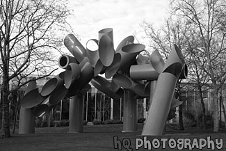 Olympic Iliad Sculpture at Seattle Center black and white picture