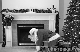 Santa by Fireplace black and white picture