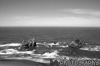 Pacific Ocean & Rocks black and white picture