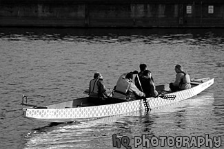 Canoeing in Lake Union, Seattle black and white picture