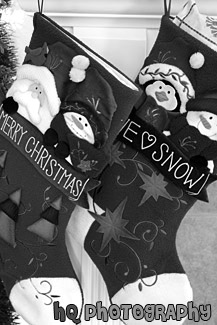 Christmas Stockings Close Up black and white picture