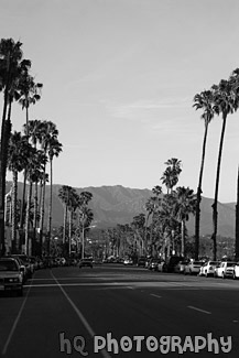 Downtown Santa Barabara Road black and white picture