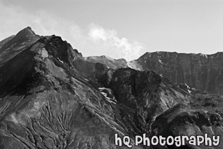 Close up of Mount St. Helens & Steam black and white picture