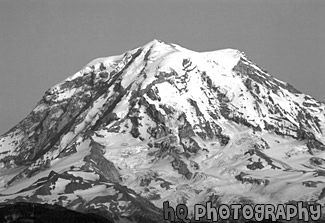 North Side of Mt. Rainier Close Up black and white picture