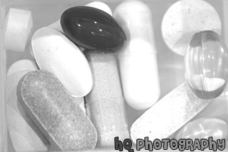 Vitamin Pills Close Up black and white picture