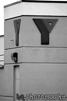 YMCA Side of Building black and white picture