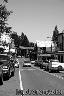 Downtown Yosemite Street black and white picture